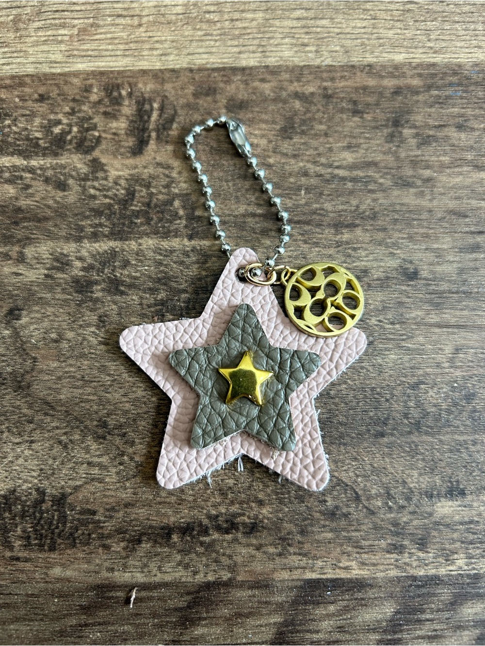 Upcycled Coach Charm Star Leather Handmade Bag Charm/Keychain with Gold Accent